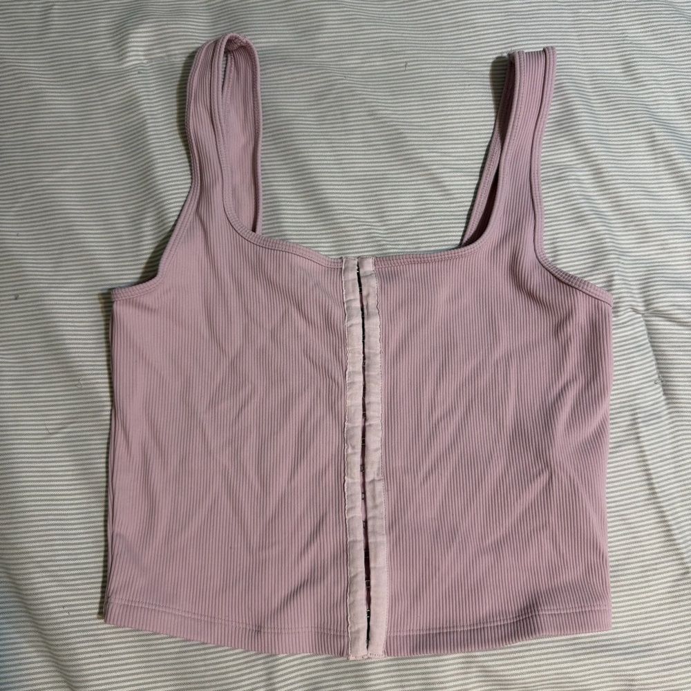 Abercrombie & Fitch Medium Lilac Ribbed Hook & Eye Corset Crop Top Cami Tank
